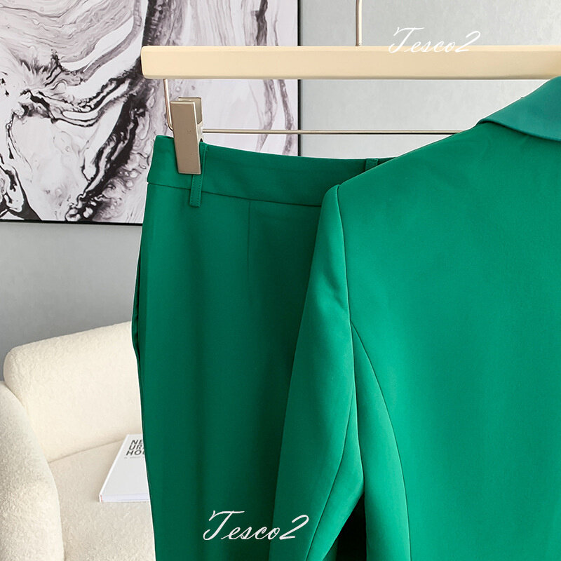 سترة تيسكو خضراء وبنطال مضيء للنساء ، بدلة بياقة مرقعة ، بنطلون ضيق ، كاجوال نسائي ، أزياء مكتبية ، 2: