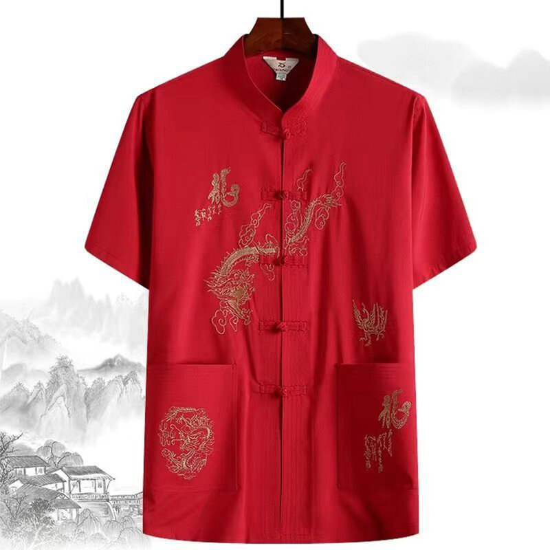 قميص تطريز التنين للرجال ، ملابس تانغ التقليدية ، الملابس الصينية ، ملابس جناح شون ، الكونغ فو