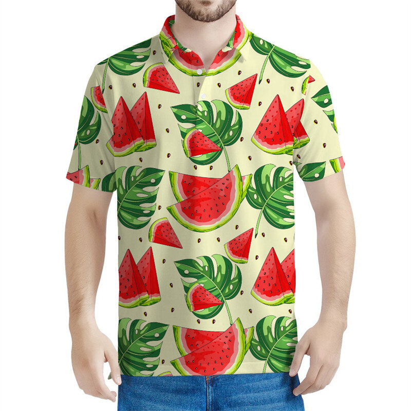 قميص بولو ملون بنمط البطيخ للرجال والنساء ، تيشيرتات قصيرة الأكمام هاراجاكو للصيف ، تيشيرت فواكه مطبوع ثلاثي الأبعاد من هاواي ، الموضة