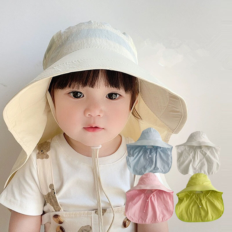 قبعة واقية من الشمس سريعة الجفاف للأطفال ، قبعة صياد الطفل ، حافة كبيرة ، الصيف ، مظلة