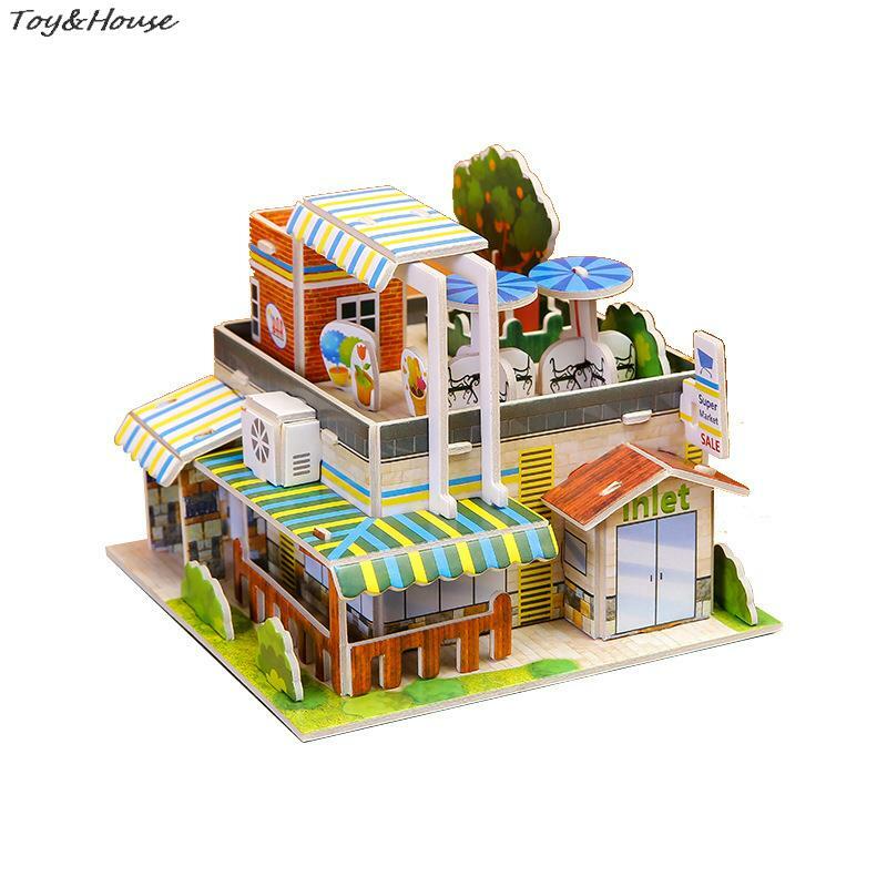 نموذج بناء منزل الكرتون للأطفال ، لغز ستيريو ، DIY بها بنفسك اللعب اليدوية ، ديكورات سطح المكتب