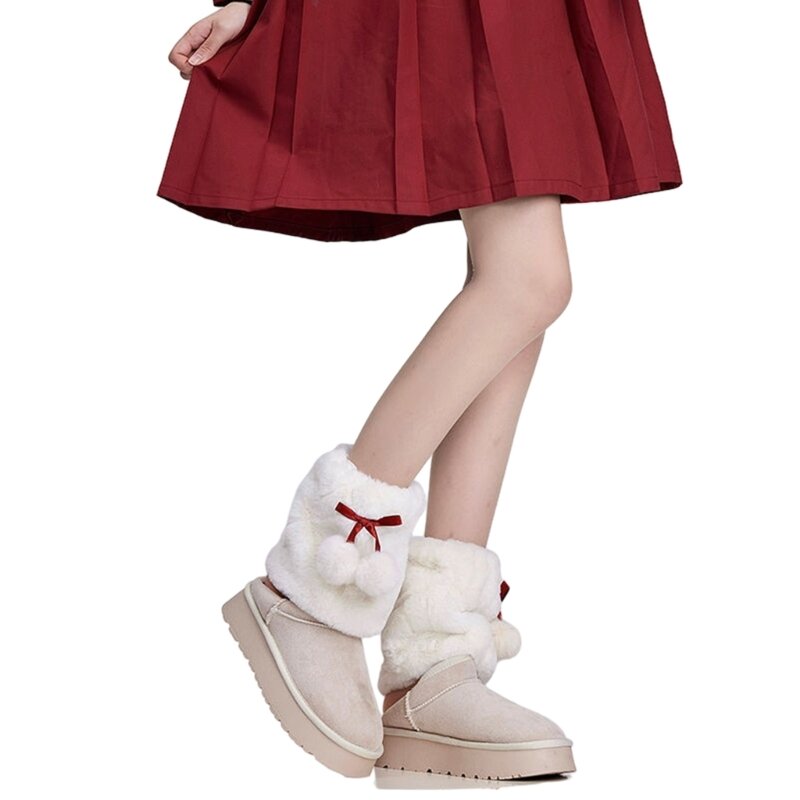 اليابانية JK الفتيات الشتاء سميكة غامض قصيرة تدفئة الساق الجوارب النساء لطيف أفخم الكرة Bowknot أصفاد للأحذية ذات الرقبة الطويلة