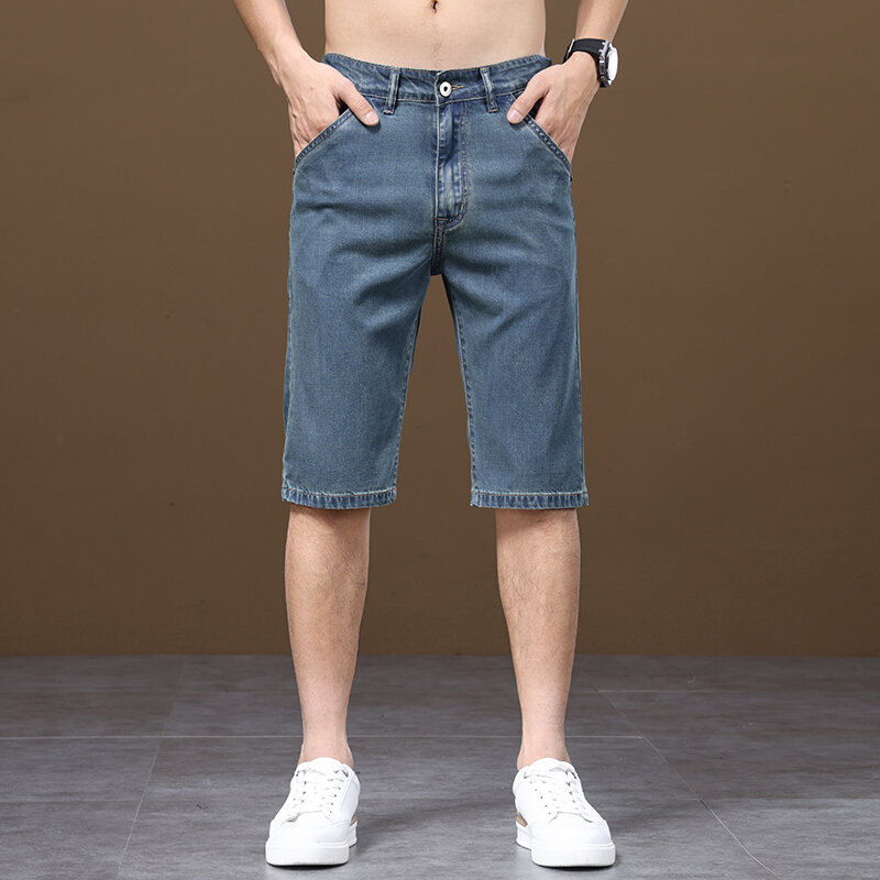 جينز قصير للرجال رفيع من Lyocell ، فضفاض ، مناسب بشكل مستقيم ، شورت جينز كاجوال ، شورت مريح للذكور ، قماش مطاطي ، صيفي