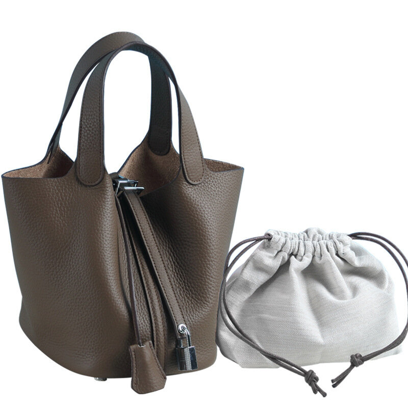 حقائب دلو من الجلد الطبيعي للنساء ، حقائب يد ذات مقبض علوي للسيدات ، موضة كلاسيكية ، جودة عالية ، فاخرة