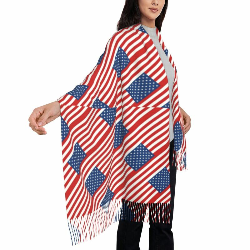 وشاح خارجي للنساء ، شالات ولفافات علم الولايات المتحدة الأمريكية ، طباعة مخطط ، باندانا تصنعها بنفسك حسب الطلب ، فاخر ، خريف ،