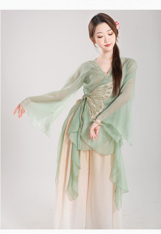 الكلاسيكية الرقص فستان ممارسة الملابس العرقية الرقص طويلة الشيفون الملابس الصينية الكلاسيكية الرقص الأداء وعرض الملابس