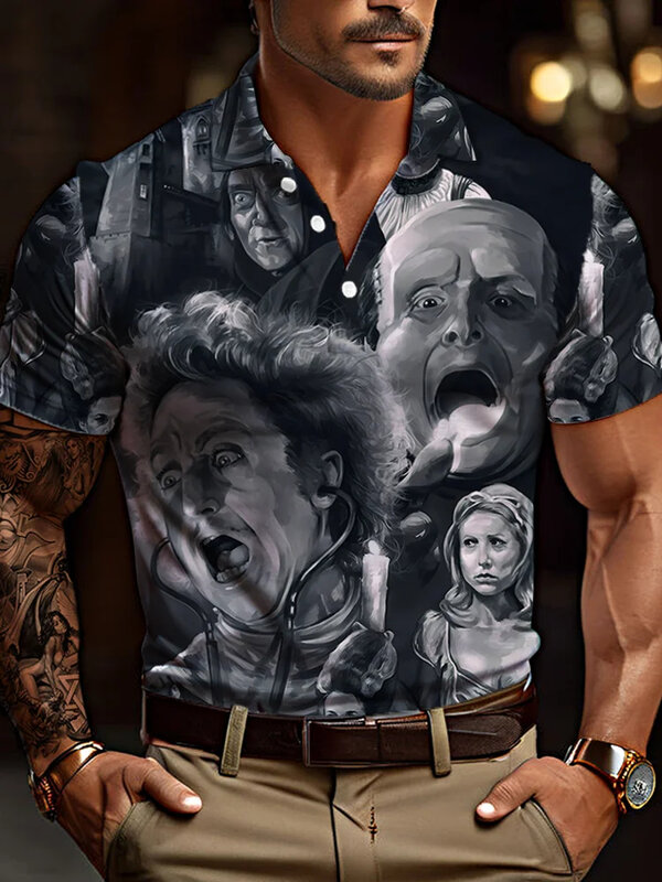 قمصان بولو رجالية لأفلام الرعب ، ملابس مطبوعة ثلاثية الأبعاد ، أكمام قصيرة غير رسمية ، تيشيرتات فضفاضة كبيرة الحجم ، توب كبير ، صيف