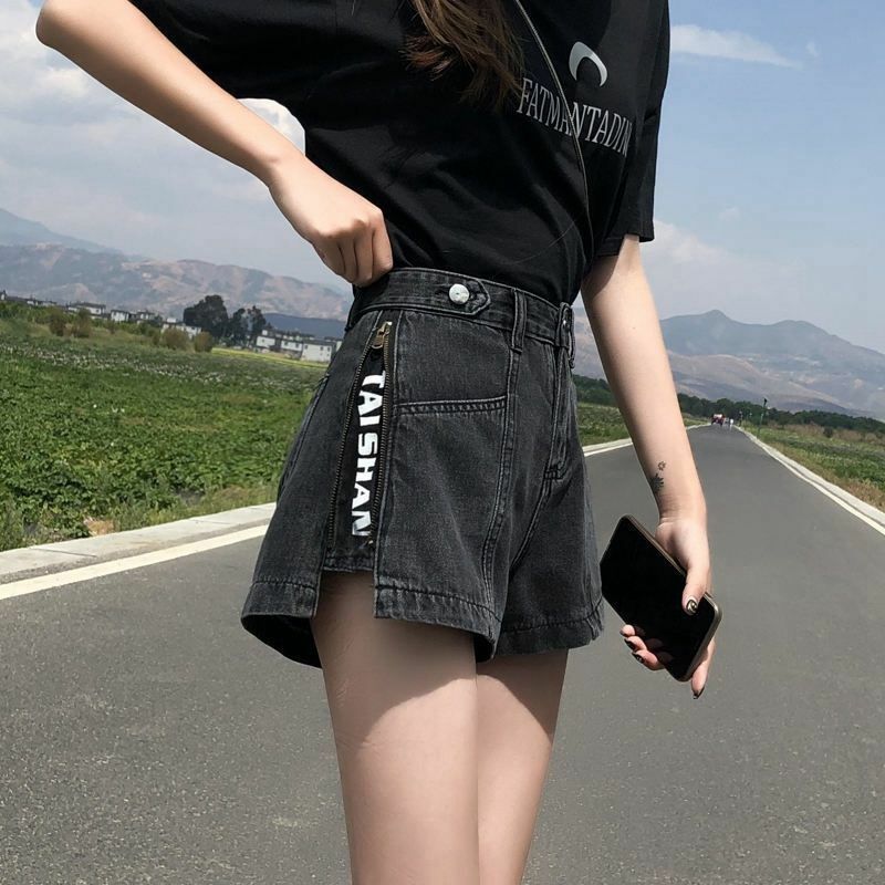 السراويل القصيرة للمرأة لارتداء الجينز واسعة صغيرة الدنيم السراويل النسائية فاسق طباعة السعر المنخفض مطاطا عادي موضة Y2k Harajuku XL