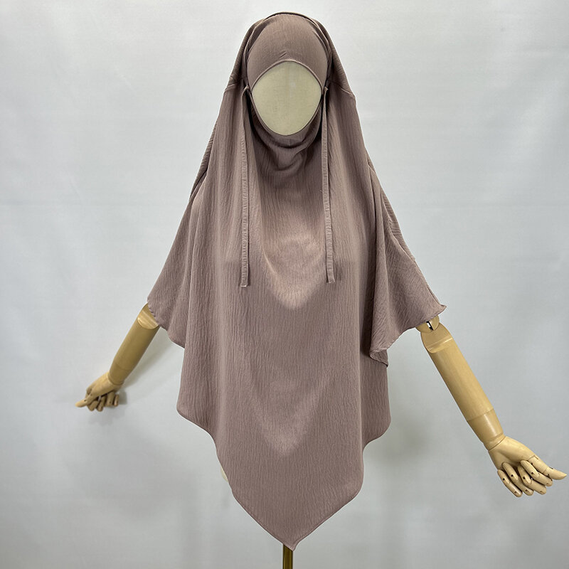 Khimar طبقتين جاز كريب طبقات مزدوجة جودة عالية مسلم أزياء متواضعة الصلاة طويلة الحجاب الجملة الملابس الإسلامية