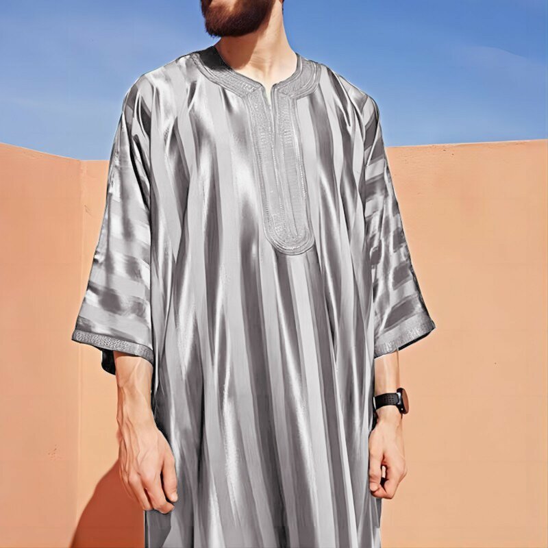 ثوب جبة مطرز مخطط للرجال ، أزياء عربية إسلامية ، ملابس إسلامية ، قفطان مغربي ، عباءة طويلة للصلاة ، جديد ،