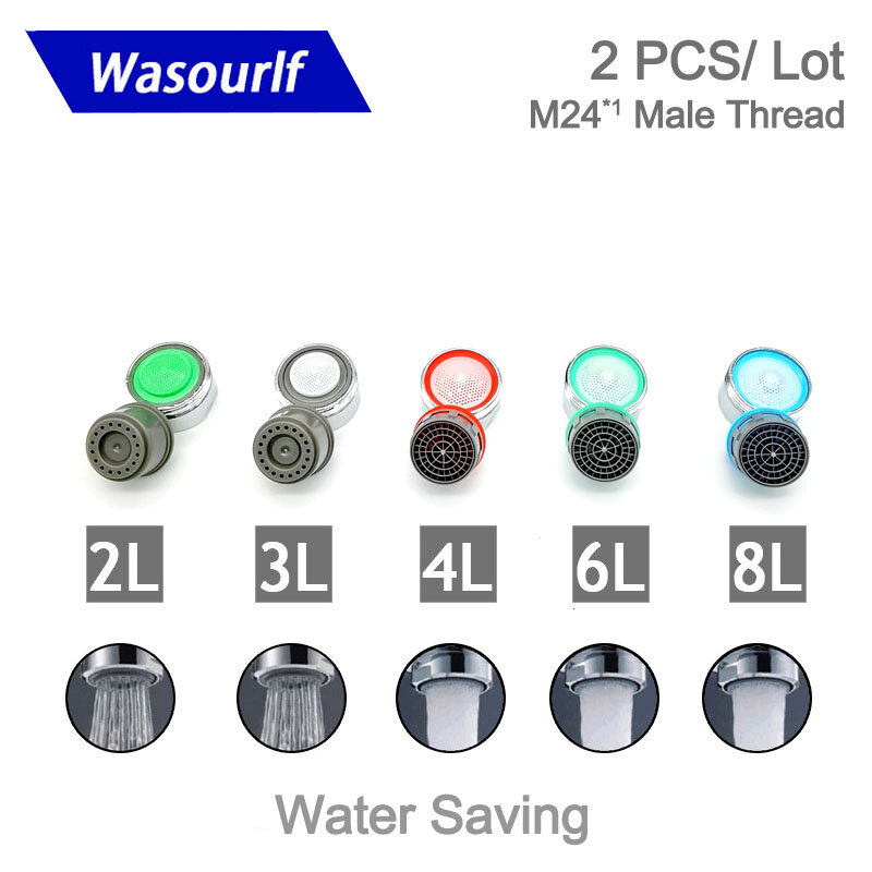 Wasourlf 2 قطعة توفير المياه صنبور مهوية M24 ذكر الموضوع 2L 3L 4L المطبخ الحنفية استبدال اكسسوارات المناسب الفوار الحمام