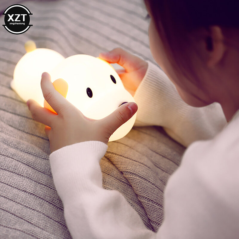 سيليكون الكلب LED ليلة ضوء اللمس الاستشعار USB قابلة للشحن السرير جرو مصباح 2 ألوان عكس الضوء الموقت للأطفال الطفل لعبة هدية