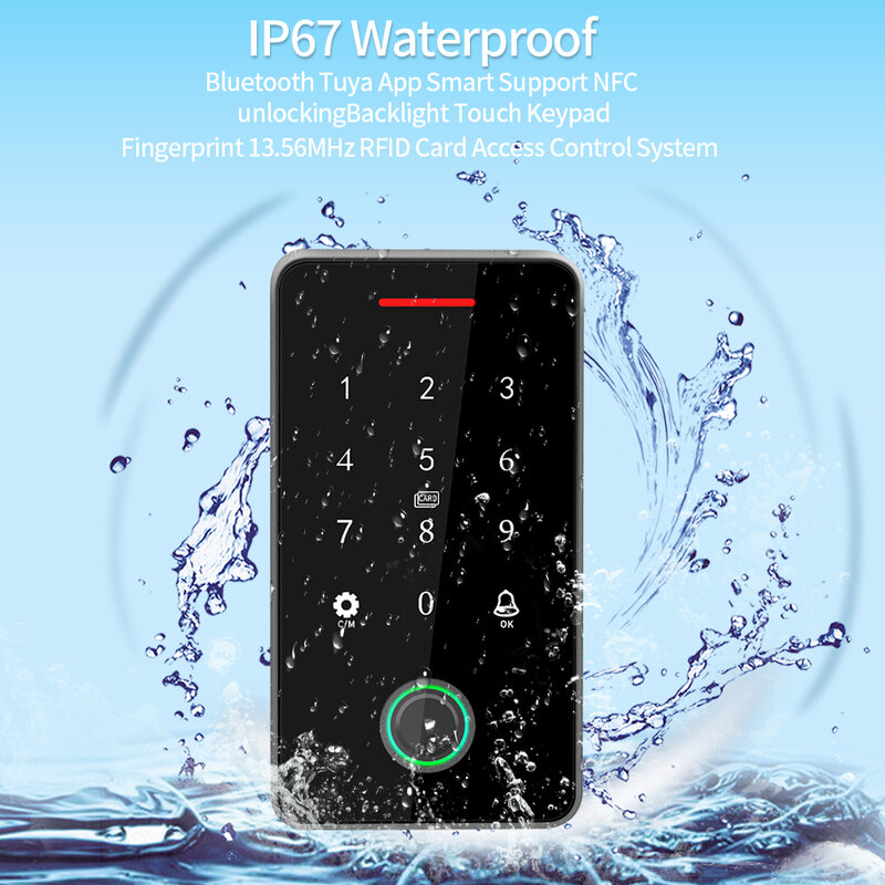 IP67 مقاوم للماء بلوتوث تويا APP نظام التحكم في الوصول 13.56Mhz بطاقة التعريف بالإشارات الراديوية التحكم في الوصول كلمة السر قفل باب لوحة المفاتيح