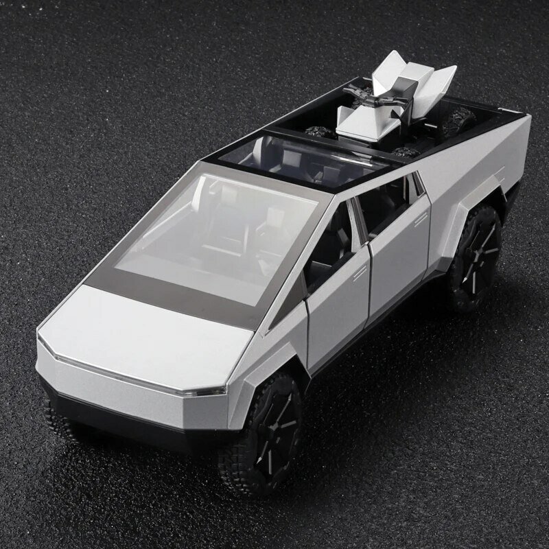 نموذج شاحنة بيك آب فضي مع صوت وإضاءة للأطفال ، شاحنة إلكترونية ، سيارات لعبة معدنية دييكاست ، عمر 3 سنوات ،