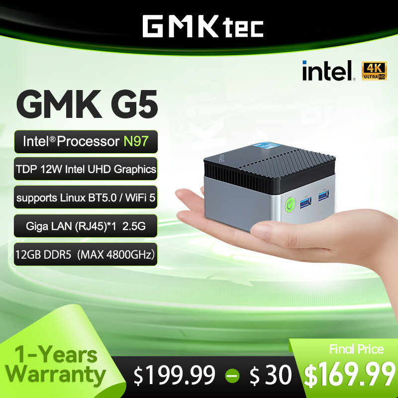 GMKtec-كمبيوتر شخصي صغير ، GMK G5 ، NUCBOX ، Intel N97 System ، 11Pro ، drd5 ، MHz ، WiFi 5 ، BT