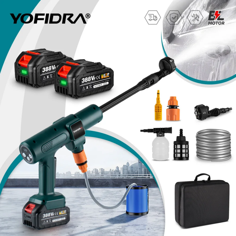 مسدس مياه كهربائي بدون فرش من Yofidra ، أدوات لاسلكية قابلة لإعادة الشحن ، ضغط عالٍ ، حديقة منزلية ، بطارية ماكيتا 18 فولت ، 200 بار