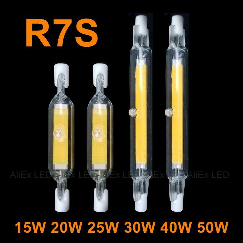 R7S عالية الطاقة مصباح الذرة J78 J118 استبدال ضوء الهالوجين 50 واط AC110V 118 فولت لامباداس LED جديد R7S LED زجاج أنبوب COB لمبة 78 مللي متر 220 مللي متر