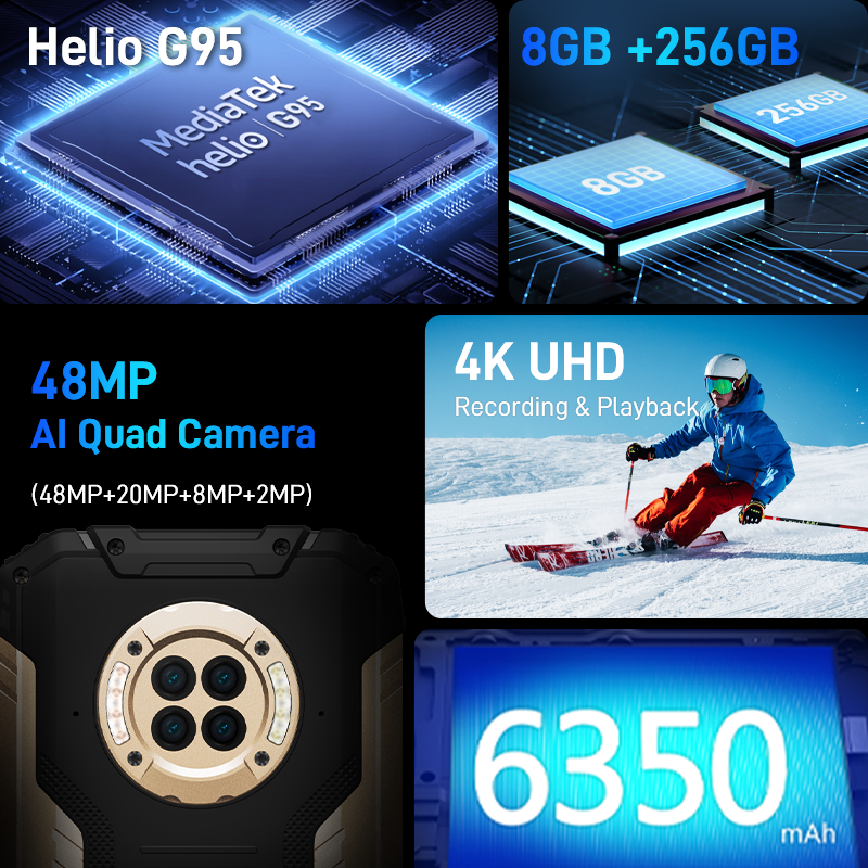 DOOGEE S96GT هاتف قوي 6.22 "48 ميجابكسل كاميرا أندرويد 12.0 8GB RAM + 256GB ROM 24 واط شحن سريع 32MP كاميرا أمامية 6350mAh الهاتف