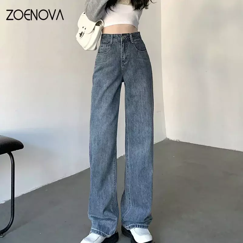 ZOENOVA-جينز عالي الخصر للنساء ، أزرق ، أسود ، ساق مستقيمة ، بنطلون جينز ، بنطلون أمي ، بنطلون فضفاض ، طويل القامة ، ملابس عصرية ، Y2K
