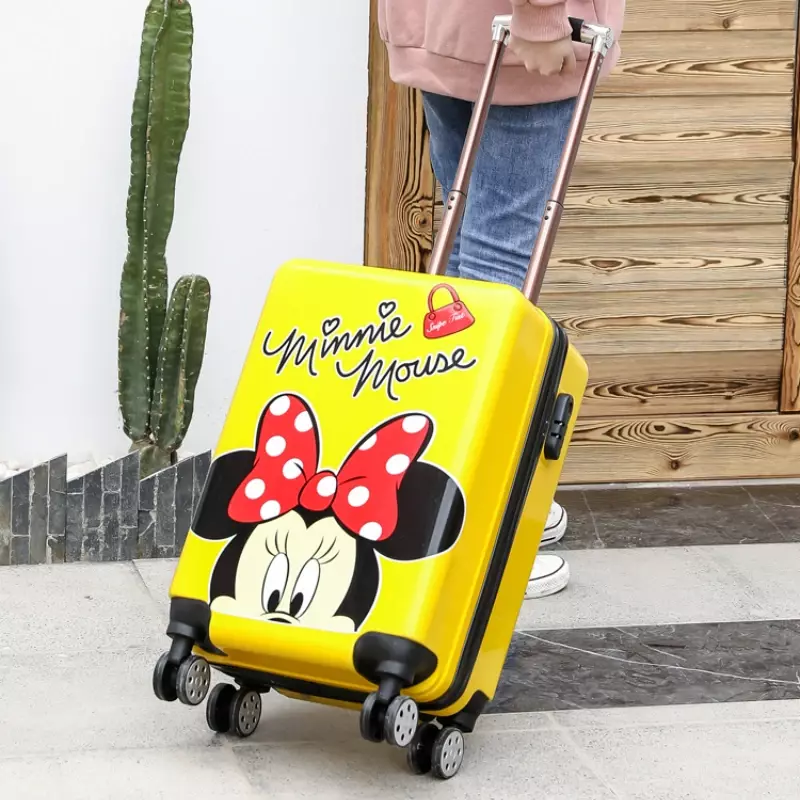 حقيبة سفر للأطفال على عجلات مزينة برسوم كارتونية مقاس 20 بوصة من ديزني ميكي ماوس حقيبة سفر جميلة عربة أمتعة للأطفال