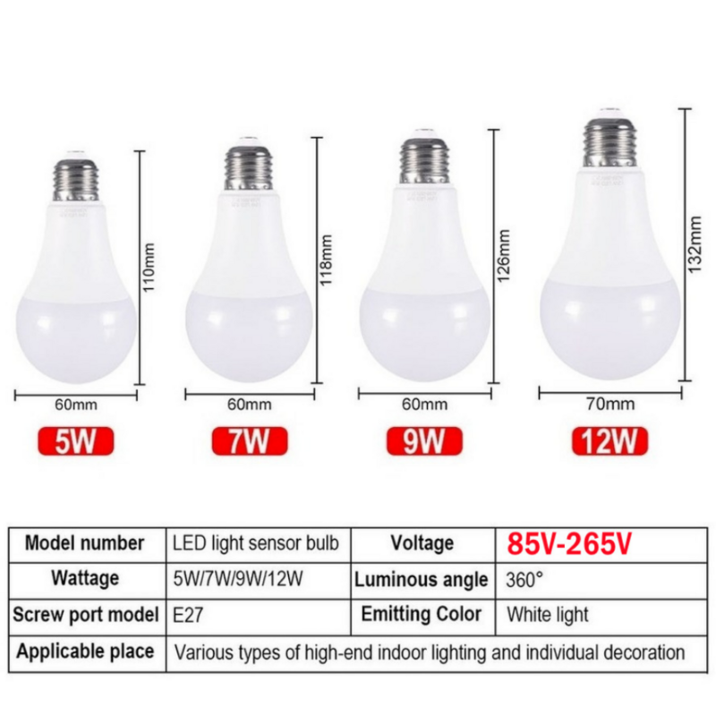 E27 LED الغسق إلى الفجر لمبة 5 واط 7 واط 9 واط 12 واط الاستشعار في الهواء الطلق ضوء التيار المتناوب 85-265 فولت يوم ليلة ضوء السيارات على/قبالة LED الذكية مصباح الإضاءة مصباح