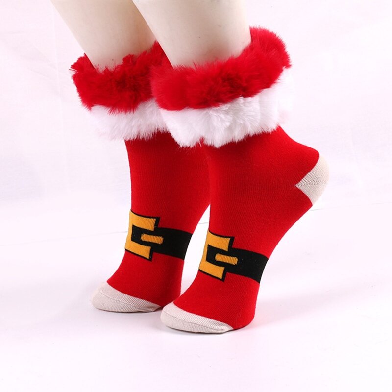 مضحك عيد الميلاد جوارب عالية في الركبة الجوارب مع الفراء تقليم هدايا عيد الميلاد للنساء دروبشيب