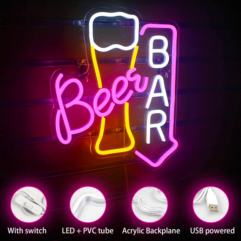 لافتة نيون بار مع أضواء LED معلقة USB ، تصميم إبداعي ، شعار متجر أكريليك ، ديكور غرفة الحفلات ، المنزل ، الحانات ، النادي ، غرفة النوم