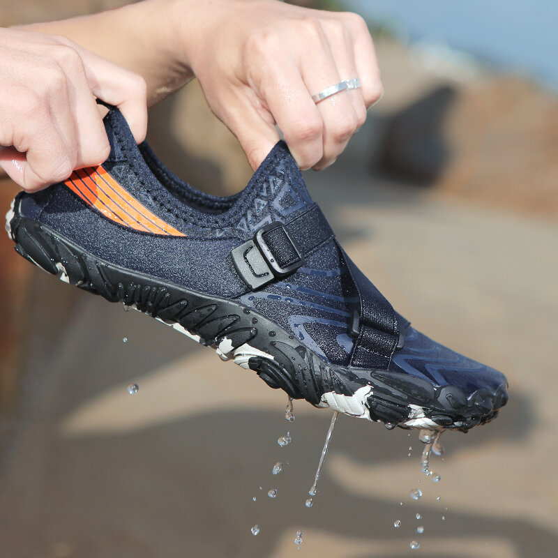 حذاء رجالي للشاطئ يسمح بالتهوية أحذية مائية للخروج غير قابلة للانزلاق سريع الجفاف حذاء رياضي حافي القدمين للسباحة والغطس والتنزه والصيد والخوض