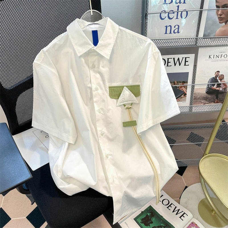 بلوزة شيفون نسائية عتيقة من Xej ، قميص بأكمام قصيرة ، لون أبيض ، مرقعة ، الصيف ، من الخارج