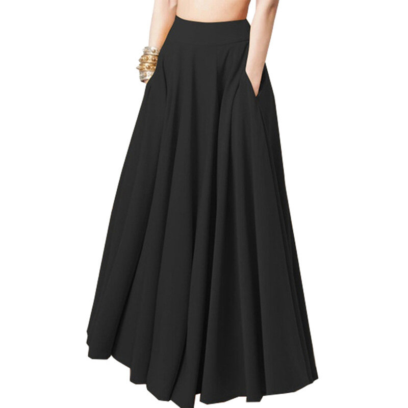 تنورة نسائية مطوي على شكل خط مع جيب ، ملابس غير رسمية ، مرنة ، نصف طول ، خصر مرتفع ، أنثى ، عصرية