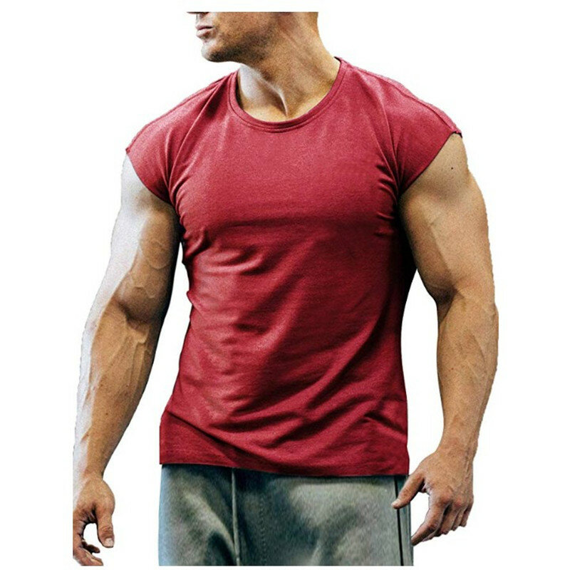 صيف جديد تي شيرت كمال الاجسام العضلات تانك الرجال س الرقبة بلون رياضية غير رسمية قميص بدون أكمام الذكور تجريب اللياقة البدنية القمم