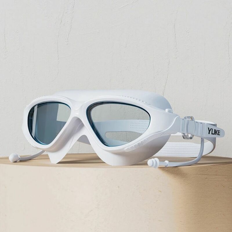 نظارات السباحة البلاستيكية ذات الإطار الكبير ، نظارات عالية الدقة قابلة للتعديل مضادة للضباب ، مقاومة للماء مع سدادات الأذن ، نظارات السباحة