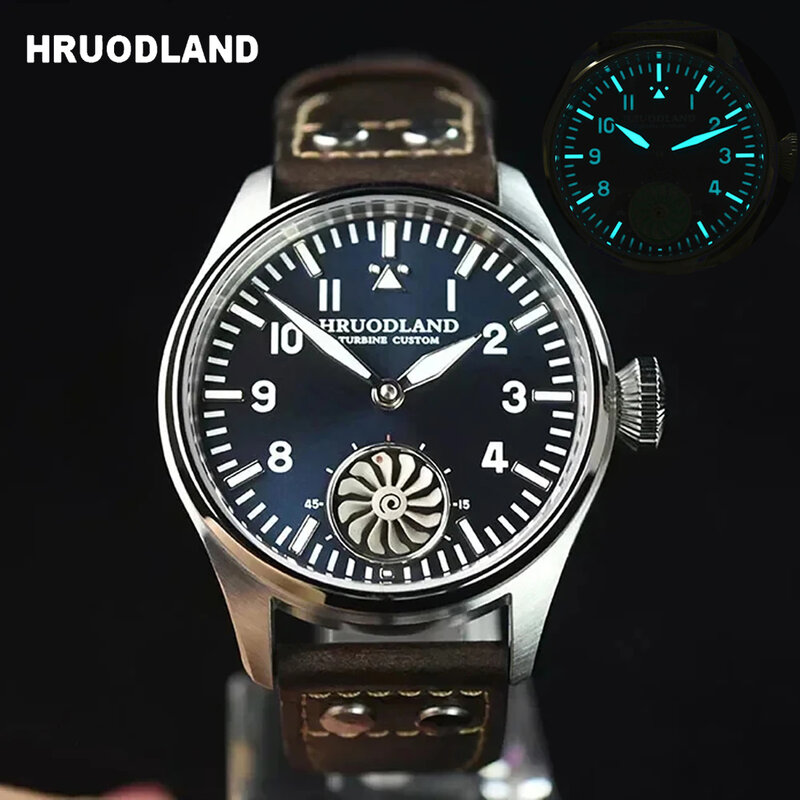 ساعة Hruodland-ساعة ميكانيكية من الياقوت للرجال ، طيار ، Seagull ، توربو مضيء ، ريترو ، مقاومة للماء ، 5 بار ، 43