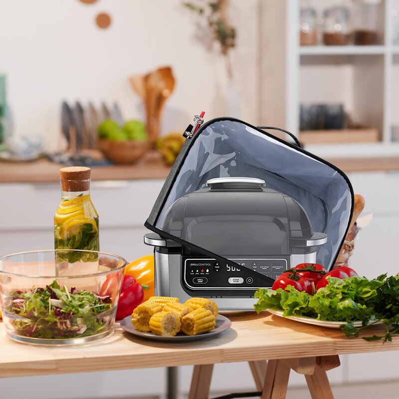 غطاء غبار مطبخ جديد متوافق مع الشواية مع ninjafoodi (AG301 ، AG302 ، AG400) ، غطاء (اللوحة الأمامية الشفافة) مع جيوب تخزين