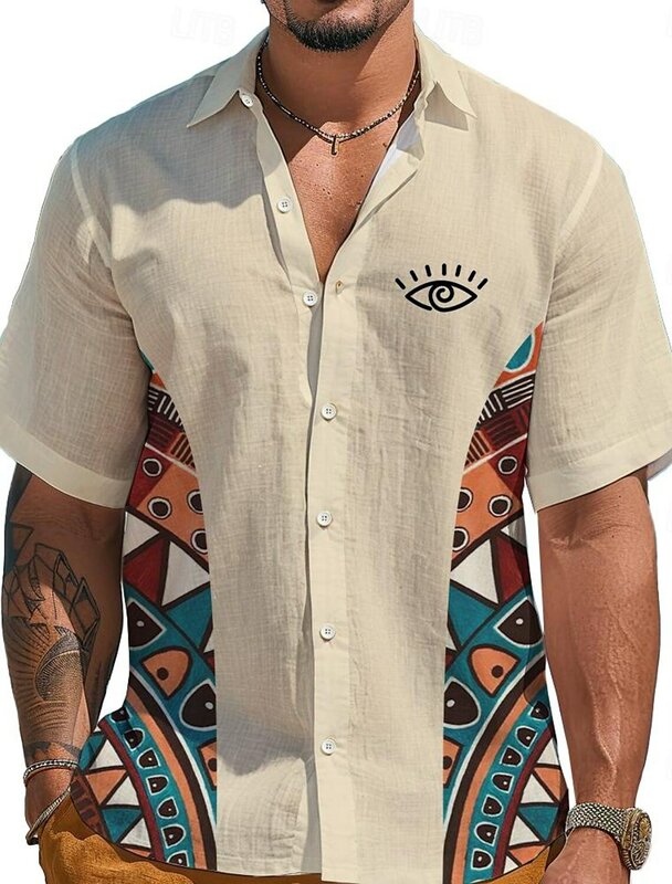 الرجال القبلية العرقية هاواي منتجع قميص عارضة ، قصيرة الأكمام البوليستر ، الصيف والربيع ، الشارع في الهواء الطلق ، هاواي منتجع