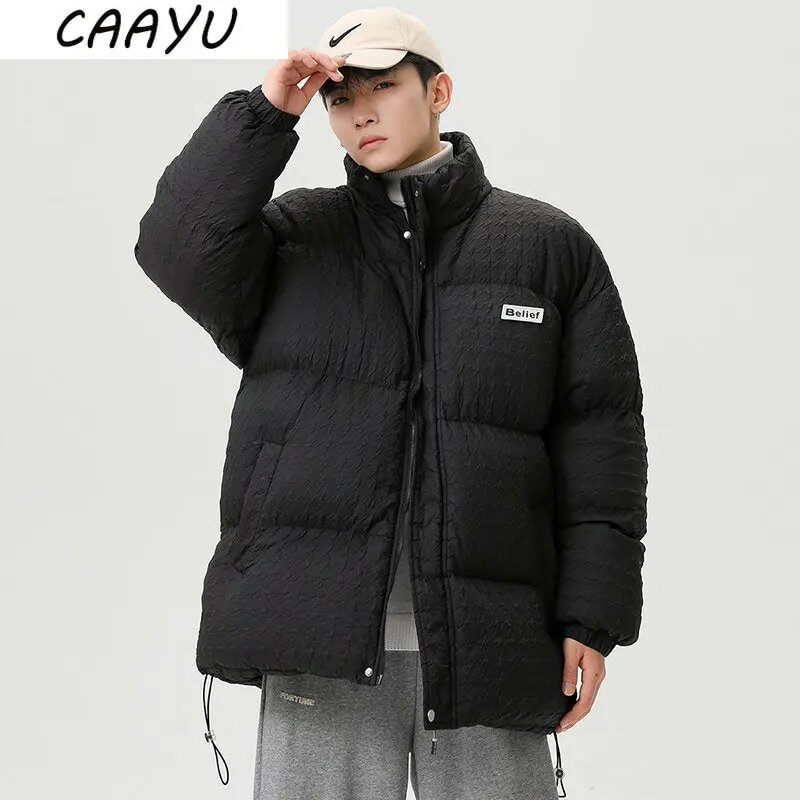 CAAYU 2022 سترة شتوية رجالية موضة عادية Harajuku المتضخم معطف اليابانية الشارع الشهير يندبروف أبلى أسفل معطف الذكور