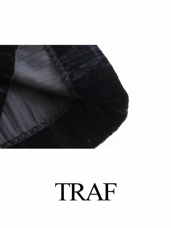 TRAF-بنطال نسائي طويل مستقيم واسع الساق ، بنطلون مخملي غمد ، كلاسيكي بجيوب ، موضة نسائية ، جديد ، خريف