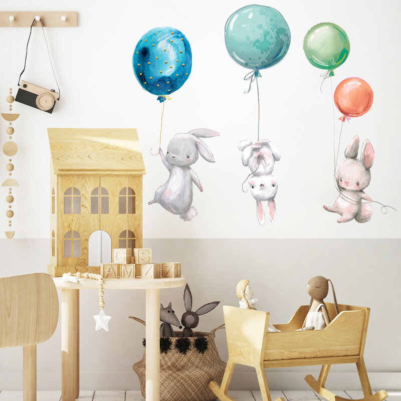 لطيف الأرنب قلوب ملصقات جدار للأطفال غرف الاطفال الفتيات غرفة الطفل الديكور الحضانة Kawaii الكرتون الأرنب خلفية الفينيل
