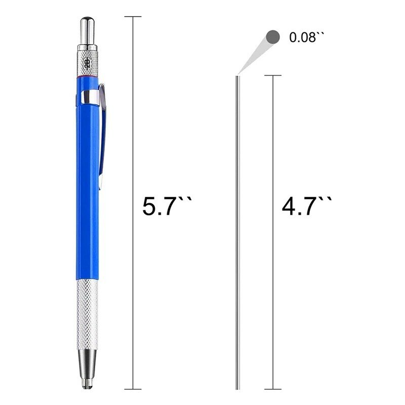أقلام رصاص ميكانيكية من كربيد المعادن ، عبوات فضية مستديرة ، قلم ماركر معدني ، قلم لحام متدرج ، 60 قطعة ، 5 قطعة