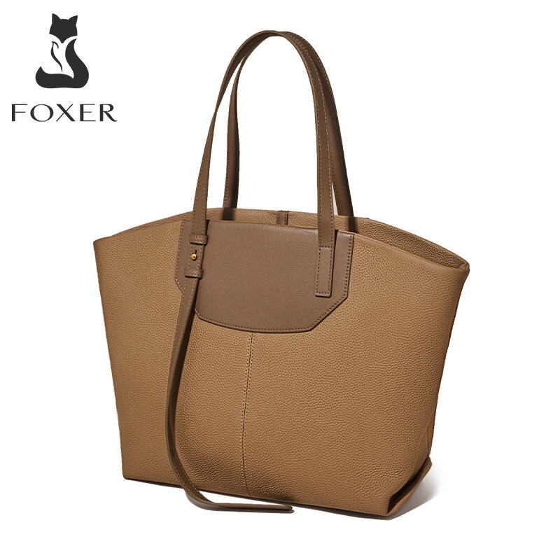 حقيبة يد Foxer من الجلد الطبيعي للنساء ، حقيبة تسوق من جلد البقر للسيدات ، حقائب كتف تحت الإبط ، التنقل ، الحجم الكبير ، العلامة التجارية