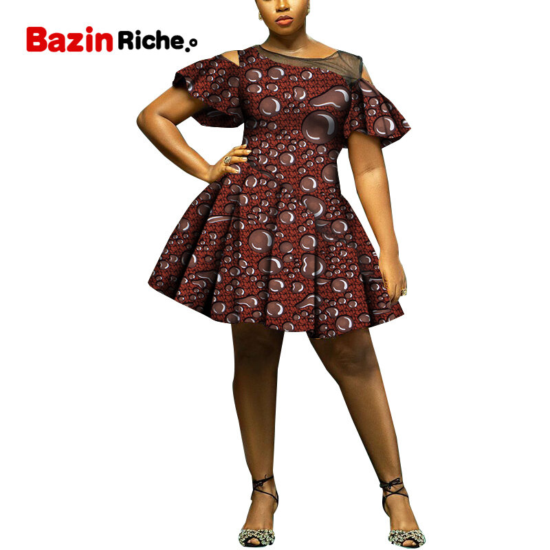 فساتين الأفريقية للنساء السيدات صغيرة فوق الركبة مطوي حجم كبير ملابس أنيقة طباعة Dashiki Vestidos WY748