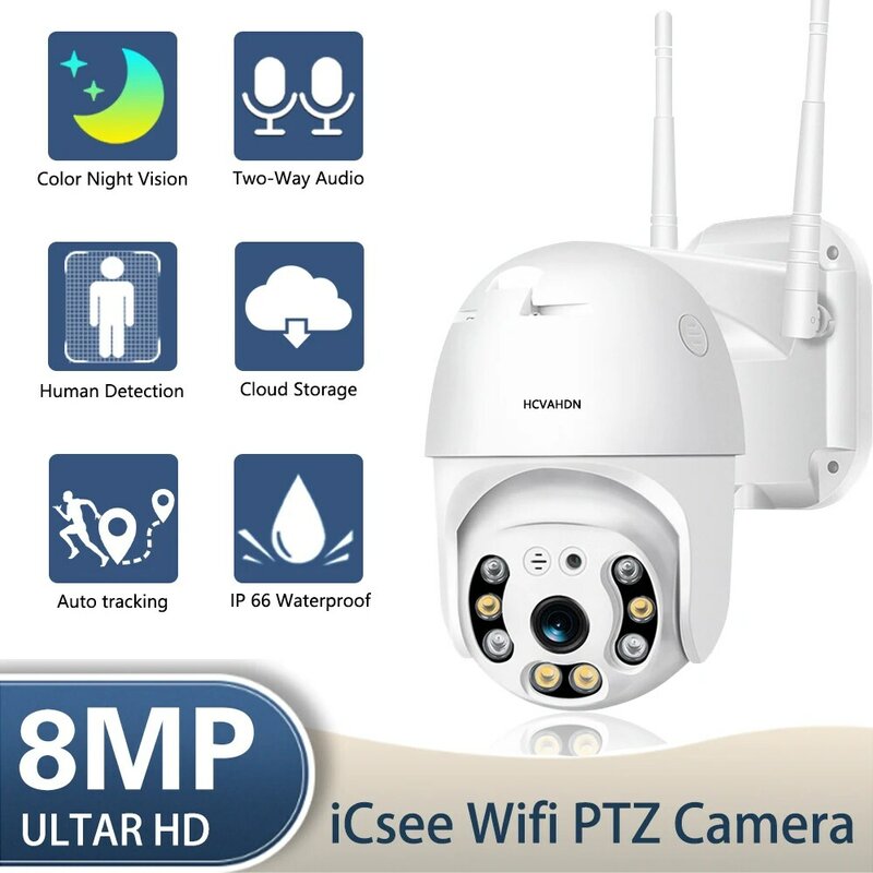 كاميرا مراقبة لاسلكية خارجية CCTV ، تتبع تلقائي ، رؤية ليلية ملونة ، كاميرا مراقبة بالفيديو ، PTZ ، IP ، 4K Ultra HD ، WiFi ، 5mp