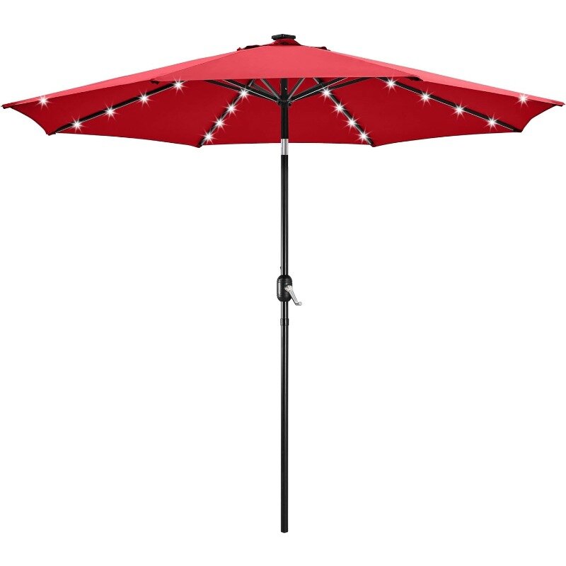 مظلة فناء تعمل بالطاقة الشمسية ، مظلة طاولة حماية من الأشعة فوق البنفسجية ، 32 مصباح ليد ، إمالة زر الضغط ، نظام رفع كرنك ، 9ft