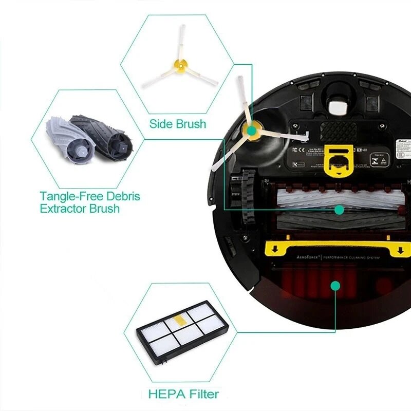 مكنسة كهربائية أجزاء فرشاة الأسطوانة الجانبية ، استبدال عجلة فلتر Hepa ، iRobot Roomba 800 ، 900 Series ، 860 ، 870 ، 880 ، 890 ، 966 ، 980 ، ،