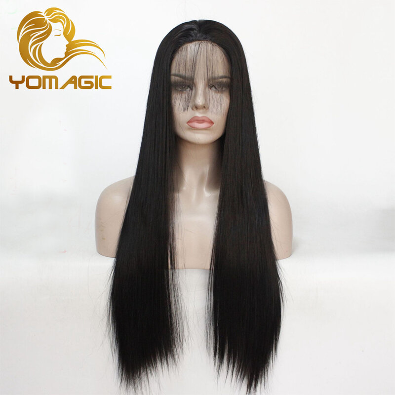 Yomagic-شعر مستعار أمامي من الدانتيل الصناعي بدون غراء ، شعر ناعم ، أسود ، منتف مسبقًا ، للنساء