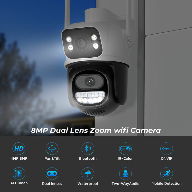 كاميرا مراقبة BESDER-CCTV ، للرؤية الليلية ، الشاشة المزدوجة ، الكشف عن الإنسان ، الحماية الأمنية ، واي فاي ، PTZ ، IP ، 8MP ، 4MP