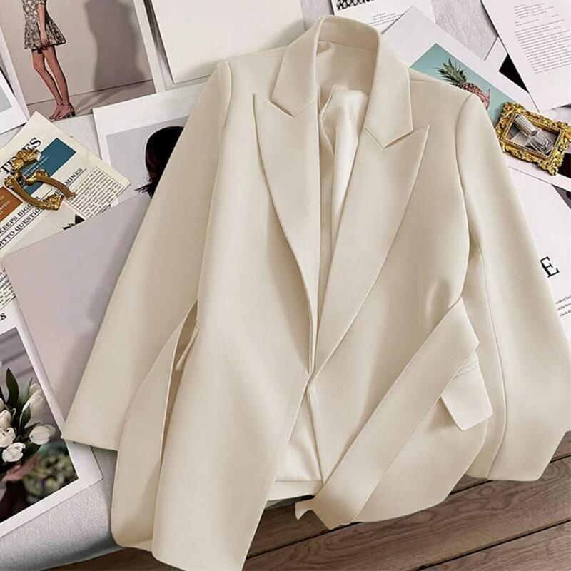 معطف بدلة العمل الرسمي للنساء مع خصر بحزام ، مناسب للجسم ، أكمام طويلة ، معطف مكتب ، تخفيف ، بسيط