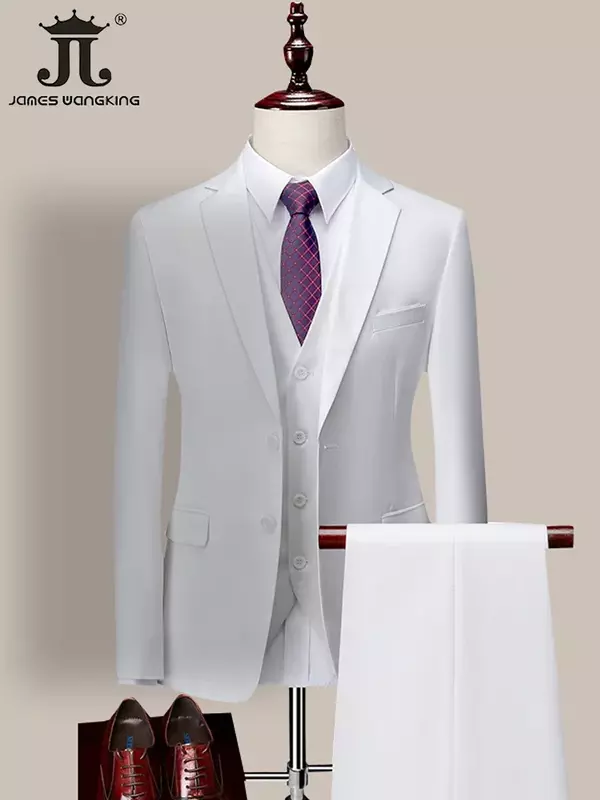 أحادية اللون ثلاث قطع بدلة للرجال ، فستان زفاف أحادية اللون للعريس ، سترة سترة وسراويل ، العلامة التجارية الراقية ، والأعمال الرسمية ، 14 لونا ، M-6XL