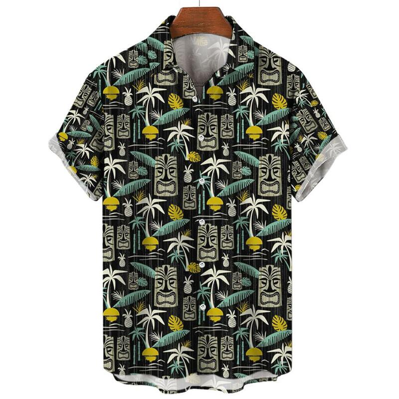 قميص زهري هاواي للرجال ، ملابس غير رسمية للعطلات ، بلوزة صيفية ، مرقعة كلاسيكية ، شبكية ثلاثية الأبعاد مطبوعة ، موضة عتيقة