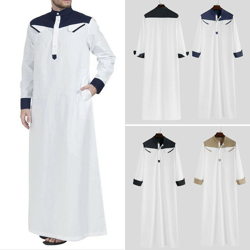 رداء مسلمي تقليدي للرجال ، فستان مسلم ، أكمام طويلة ، ثوب جوبا ، ملابس برقبة الماندرين ، الشرق الأوسط